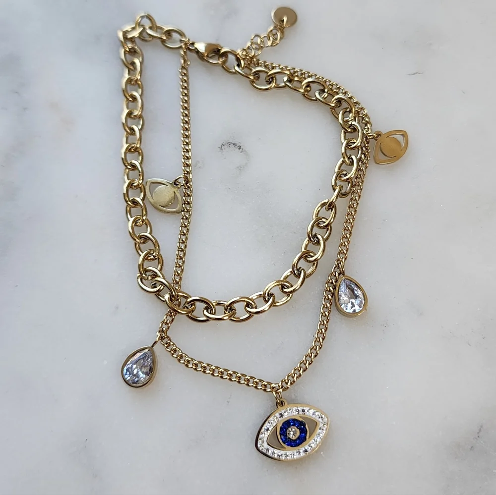 Stainless Steel Evil Eye Bracelet with Blue Accents - Picture 5 of 7